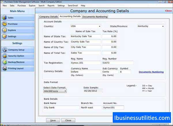 Screenshot of Business Purchase Order