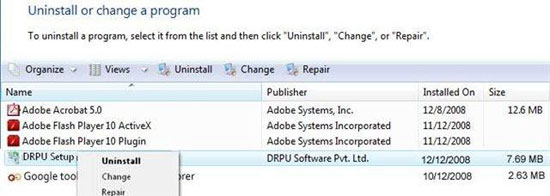 Uninstall the Setup package creator from control panel add remove programs