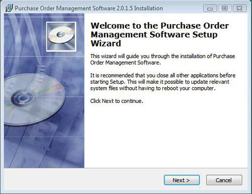 Welcome to the purchase order management software setup wizard