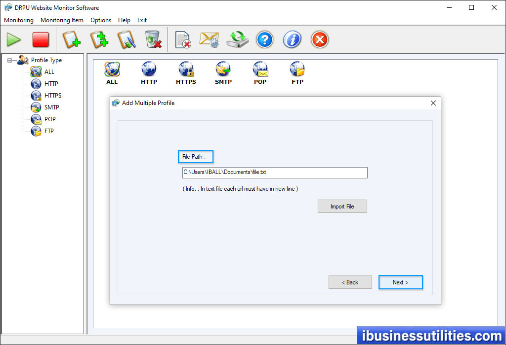 Add Profile Website Monitoring Utility Screenshots