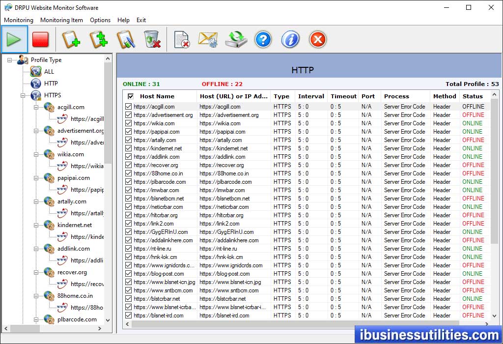 Select Profile Type Website Monitoring Utility Screenshots
