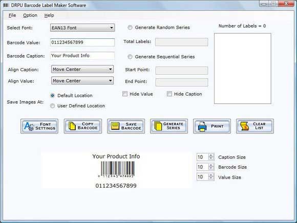 Screenshot of Create Barcode Labels