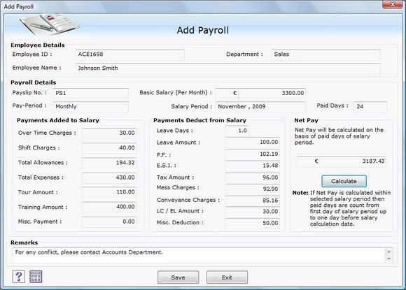 Screenshot of Payroll System