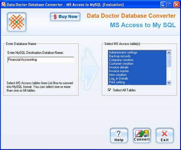 Screenshot of Migrate MS Access Database