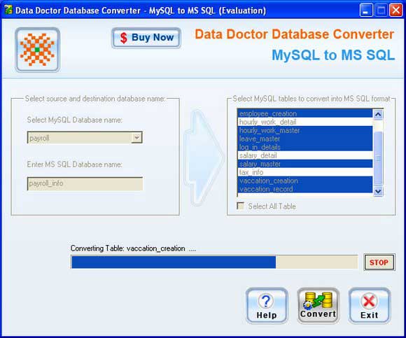 Database migration tool converts MySQL tables records into MSSQL server format