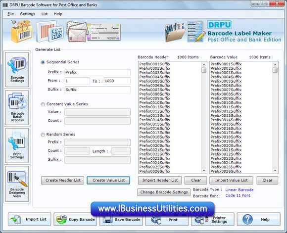 Screenshot of 2d Barcodes for Post Office and Banks