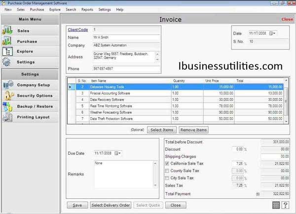 Purchase Order Utilities screenshot