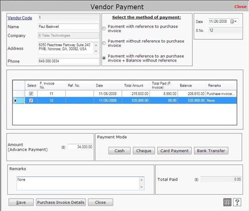 Vendor Payment