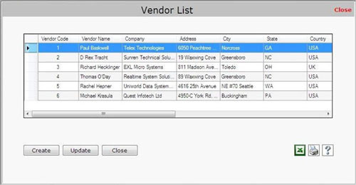 Vendor List