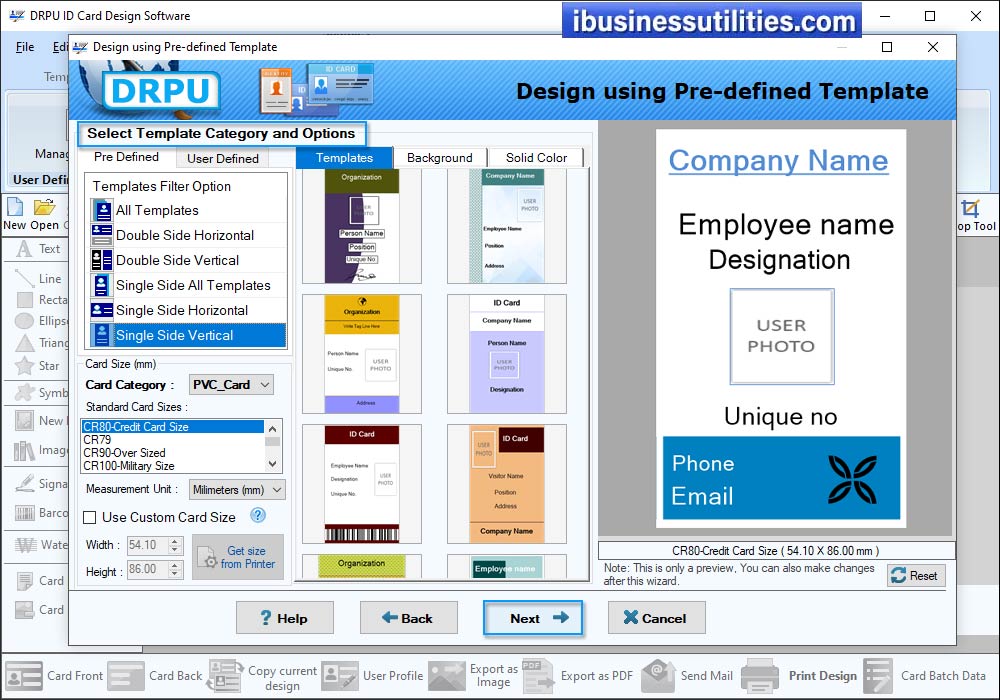 Specify the Card Size