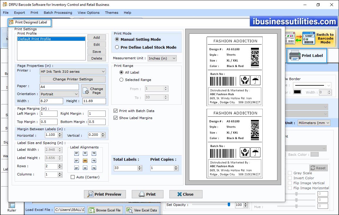 Print Settings Barcode Label Maker - Standard Edition