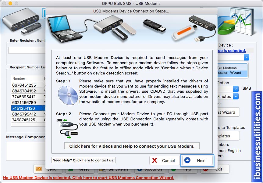  connect USB modem with software