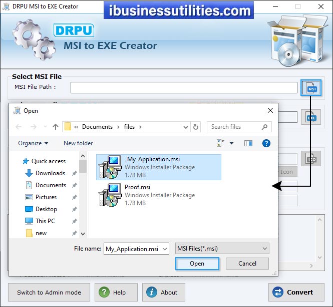 Select MSI file MSI to EXE creator Screenshots Screenshots