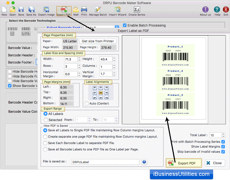 Export Label as PDF