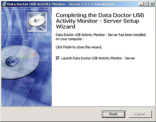 Completing USB activity monitor - Server Setup Wizard